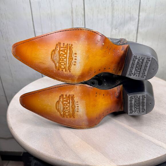 CORRAL Womens Tall Cowboy Boots 9 M Black Studded Overlay Crystal Boot C3934 NWT - Picture 11 of 13